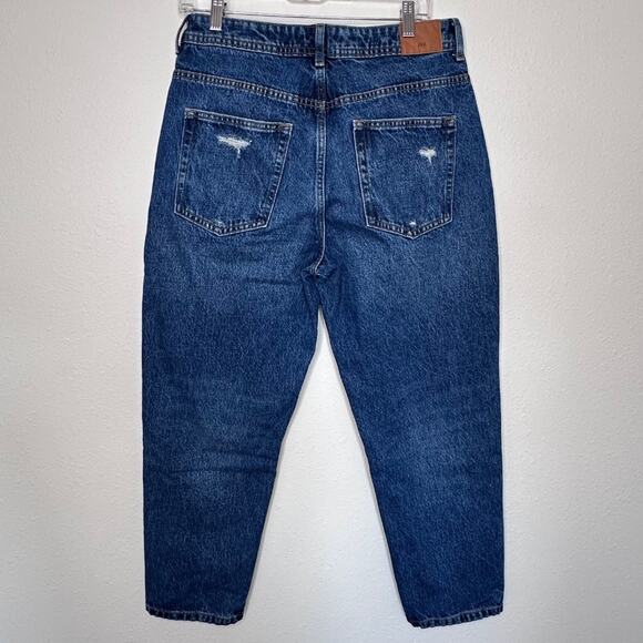Zara Mom Fit High Waist Jeans, Dark Medium Wash, Size 10 - Picture 2 of 8